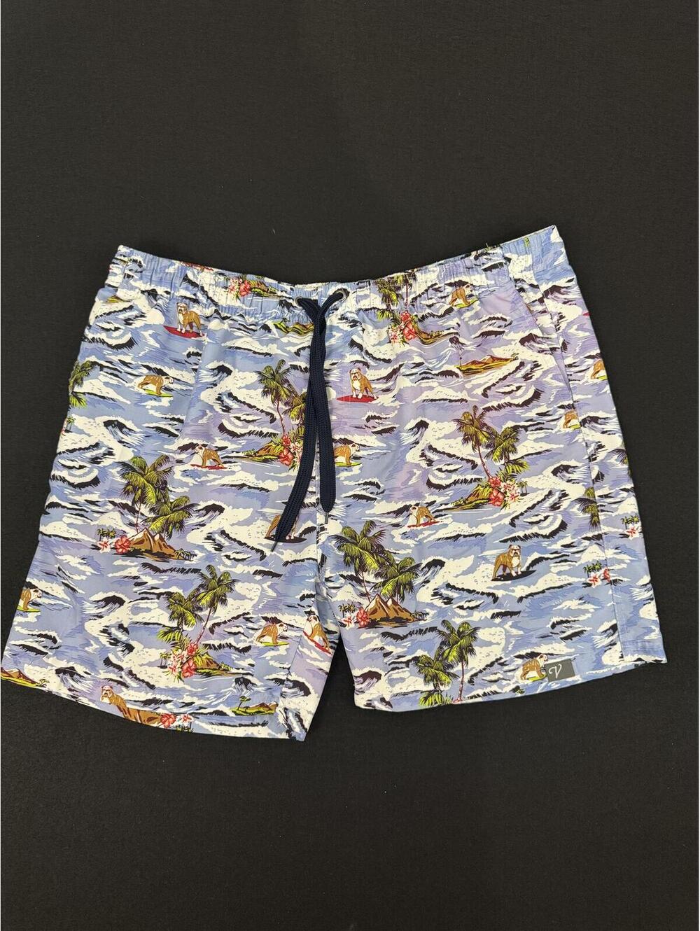 Men's Blue Tropical Print Swim Shorts with Drawstring Waist XLarge